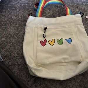 Most Wanted USA Linen Hearts Rainbow Pride Tote Bag Work Travel Shoulder